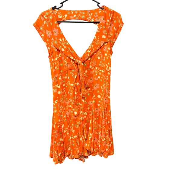 Free People It Takes Two Mini Wrap Dress Orange Floral Print sundress XS - Picture 3 of 8